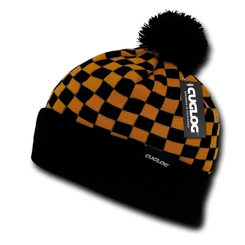 1 Dozen Cuglog Changbai Beanies Checker Flag Style Cuffed Caps Hats Wholesale