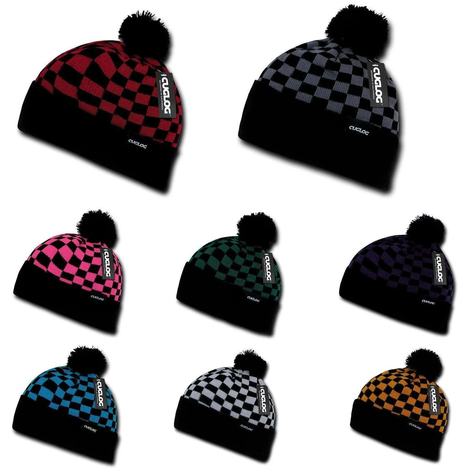 1 Dozen Cuglog Changbai Beanies Checker Flag Style Cuffed Caps Hats Wholesale