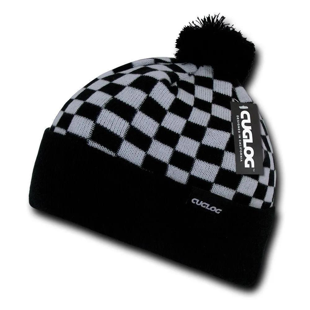 1 Dozen Cuglog Changbai Beanies Checker Flag Style Cuffed Caps Hats Wholesale