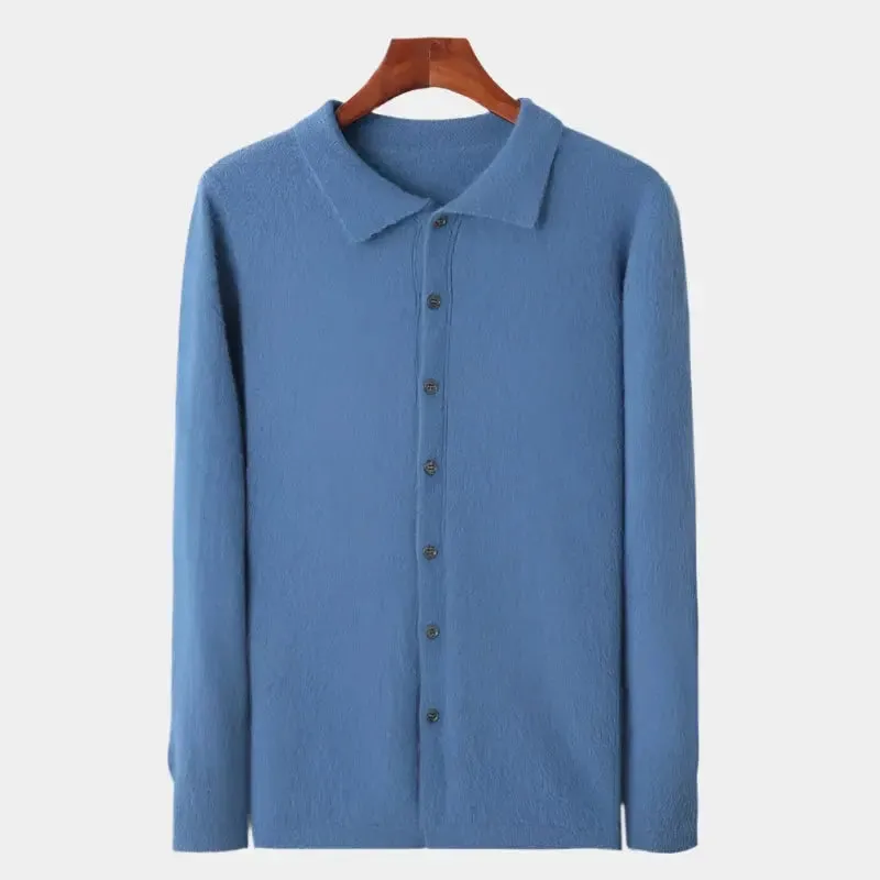 100% Cashmere Polo Cardigan - Cross & Crown