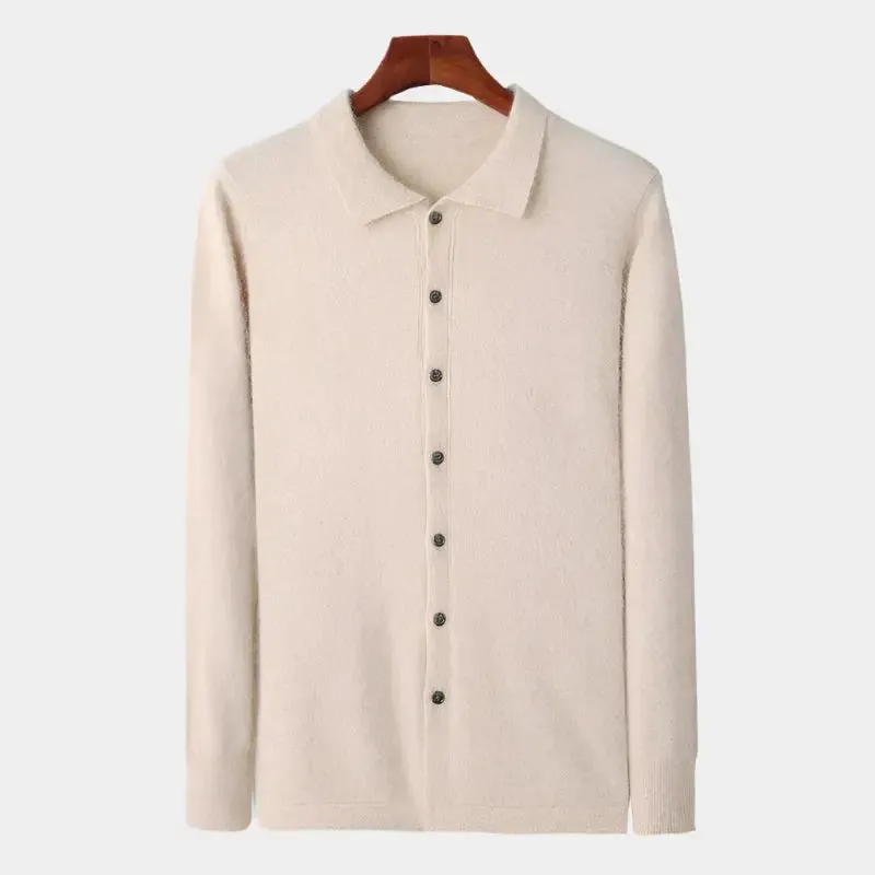 100% Cashmere Polo Cardigan - Cross & Crown