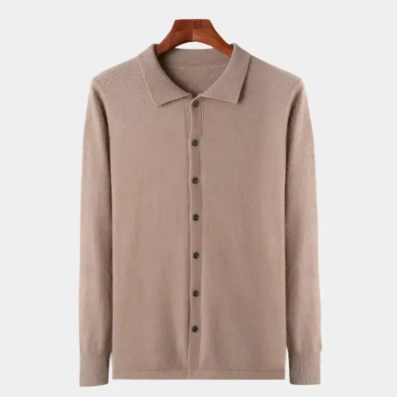 100% Cashmere Polo Cardigan - Cross & Crown