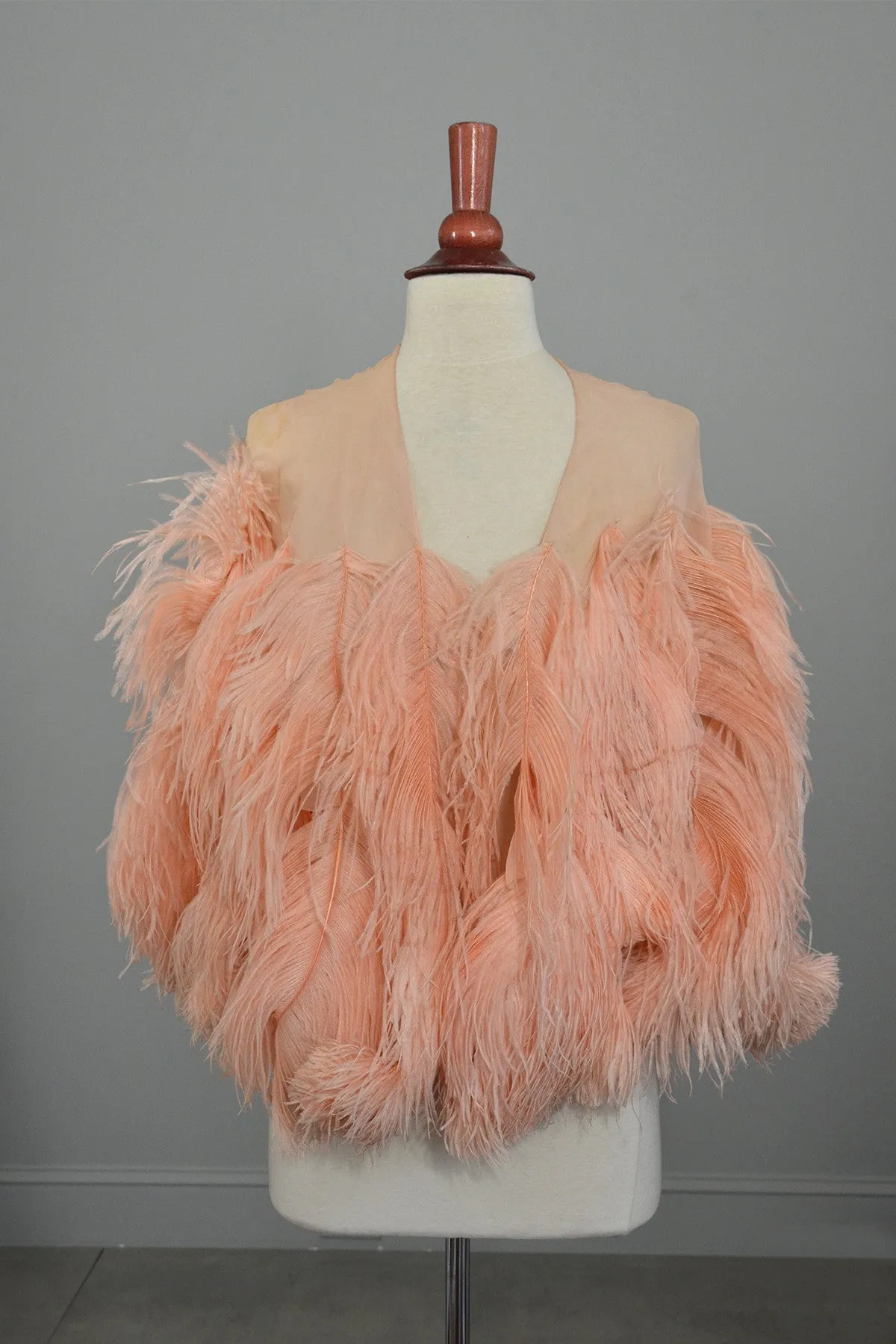 1920s Pink Feather Deco Shawl Cape Shrug