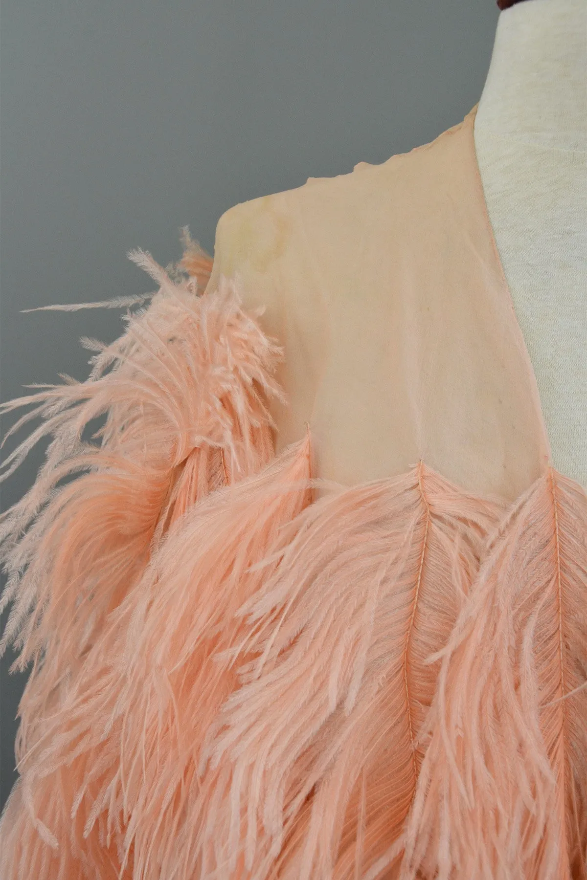 1920s Pink Feather Deco Shawl Cape Shrug