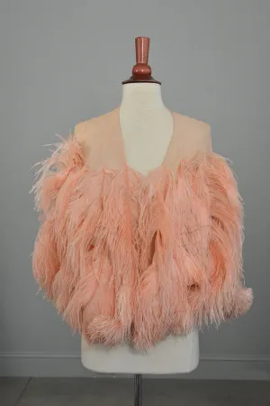 1920s Pink Feather Deco Shawl Cape Shrug