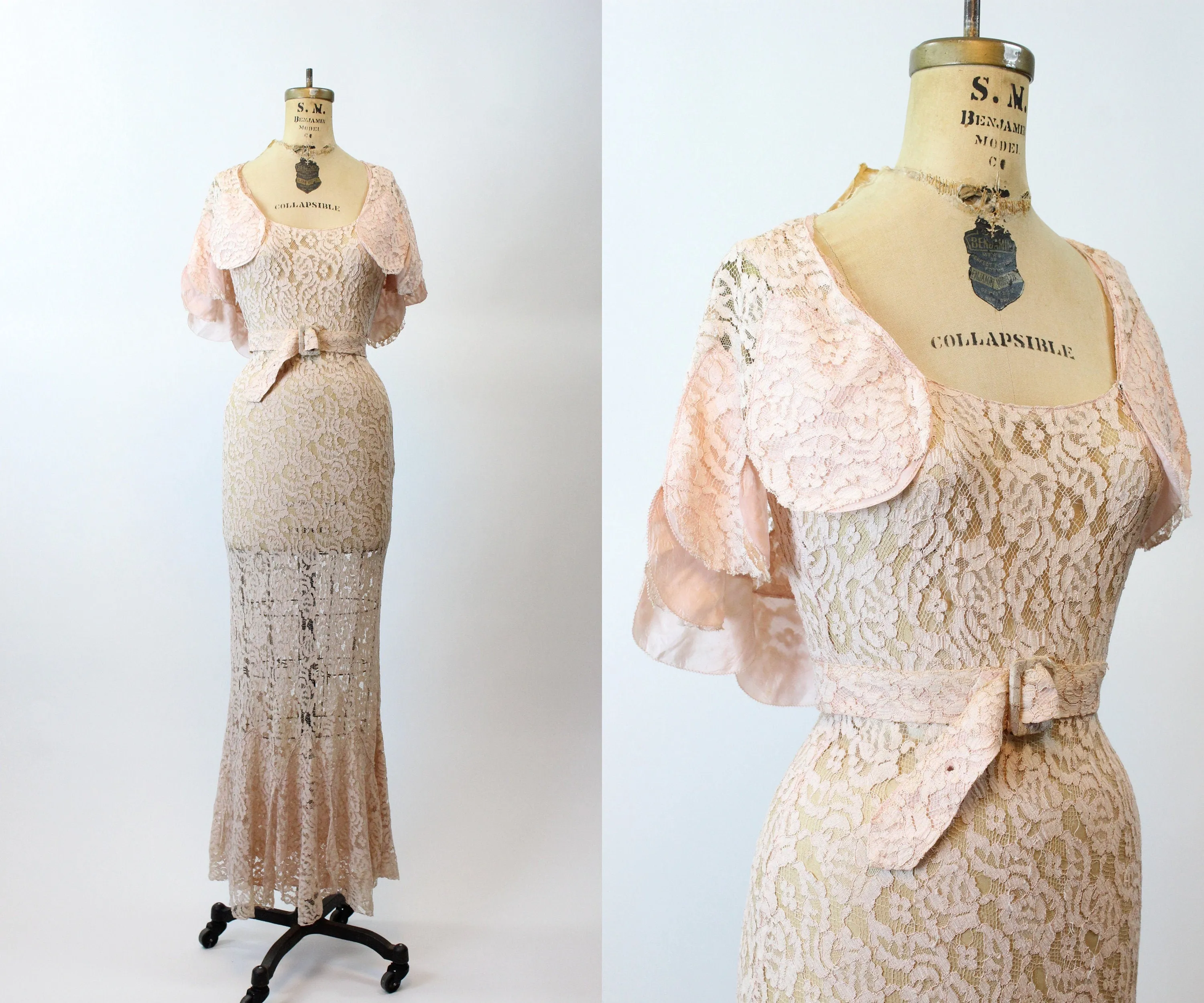 1930s three piece LACE petal CAPE dress small | new spring small