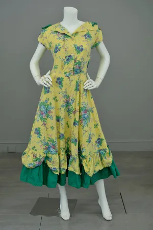 1930s Yellow Floral Rose Print Cottagecore Peasant Dress | Issues