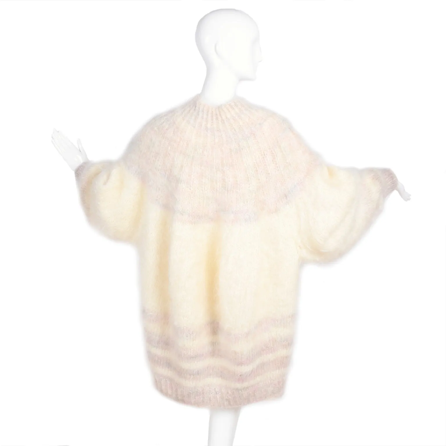 1980s Oversized Cream & Pink Mohair Sweater or Dress w/ Pockets