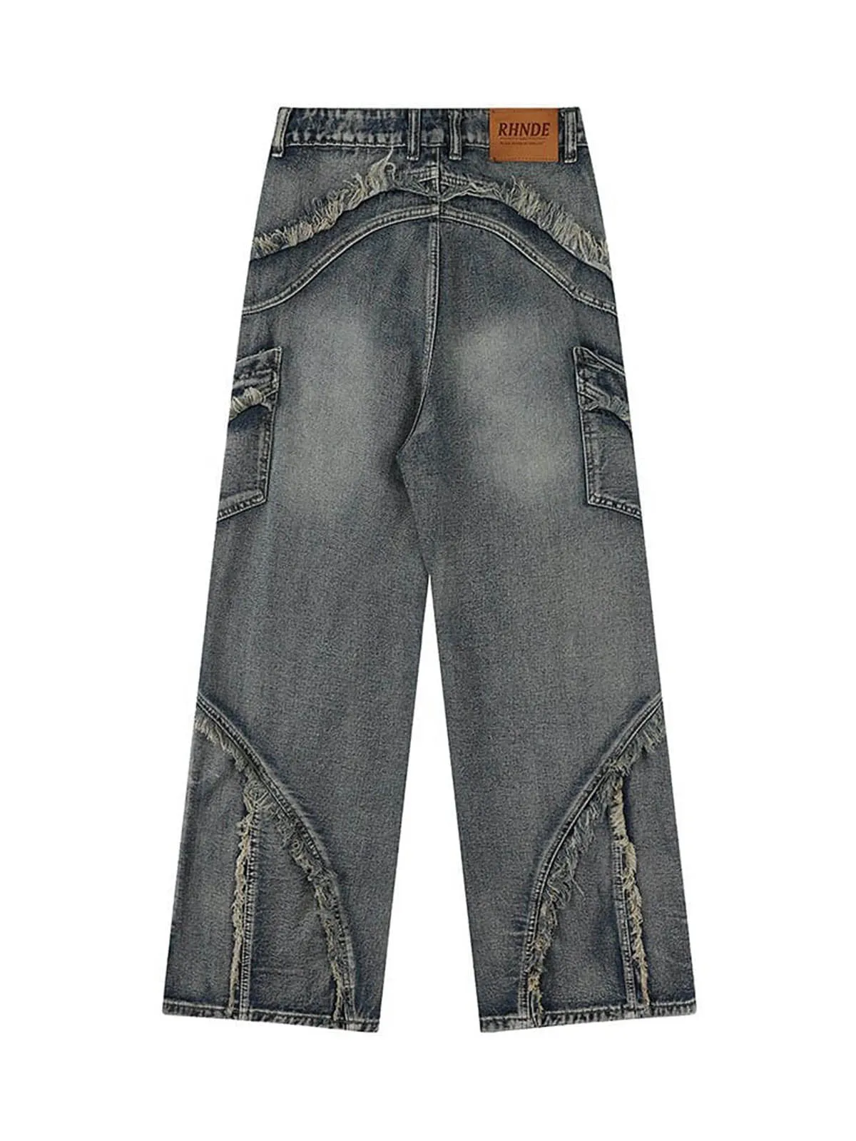 1984 Washed Side Pocket Raw Edge Baggy Jeans