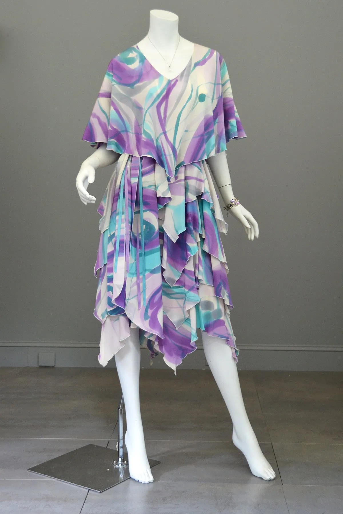 1990s Hand Dyed Silk Tiered Dress Size M/L