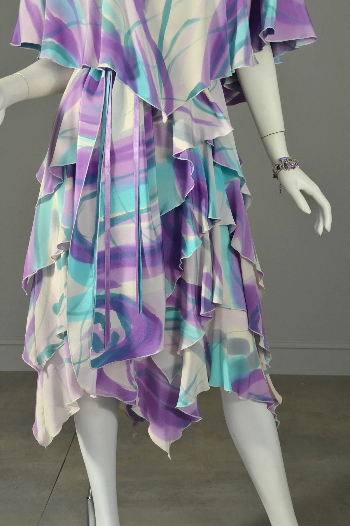 1990s Hand Dyed Silk Tiered Dress Size M/L