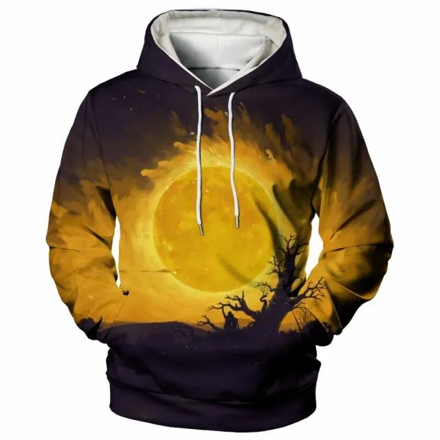 3D PRINT HOODIE WITH BEAUTIFUL MOON PRINT