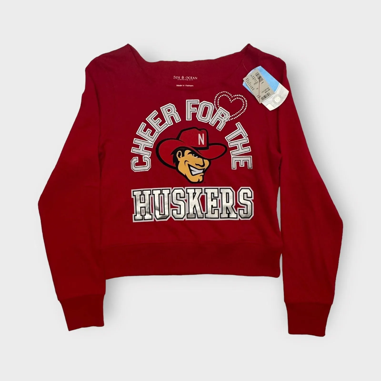 5th & Ocean | Torn Neck L/s Pullover Sweatshirt | 10 | Nebraska Huskers | Red | NWT