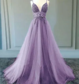 A line Lilac Long Prom Dresses Party Evening Gowns     fg3086