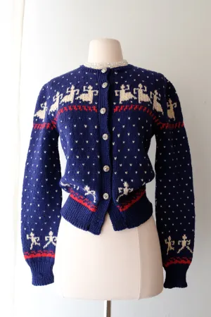 Adorable 1940's Dancing Folk Norwegian Hand Knit Wool Cardigan /