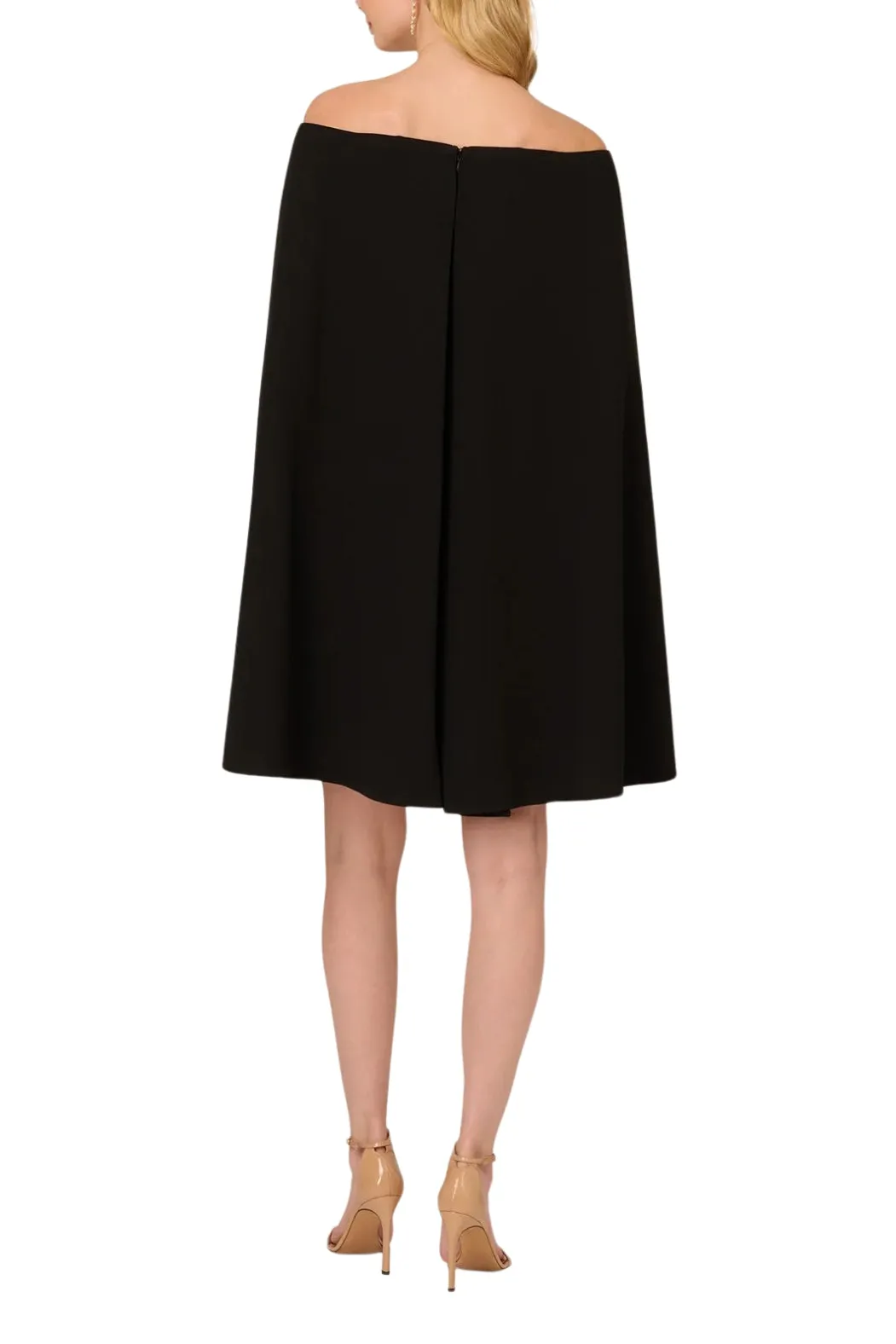 Adrianna Papell off shoulder cape sheath crepe dress