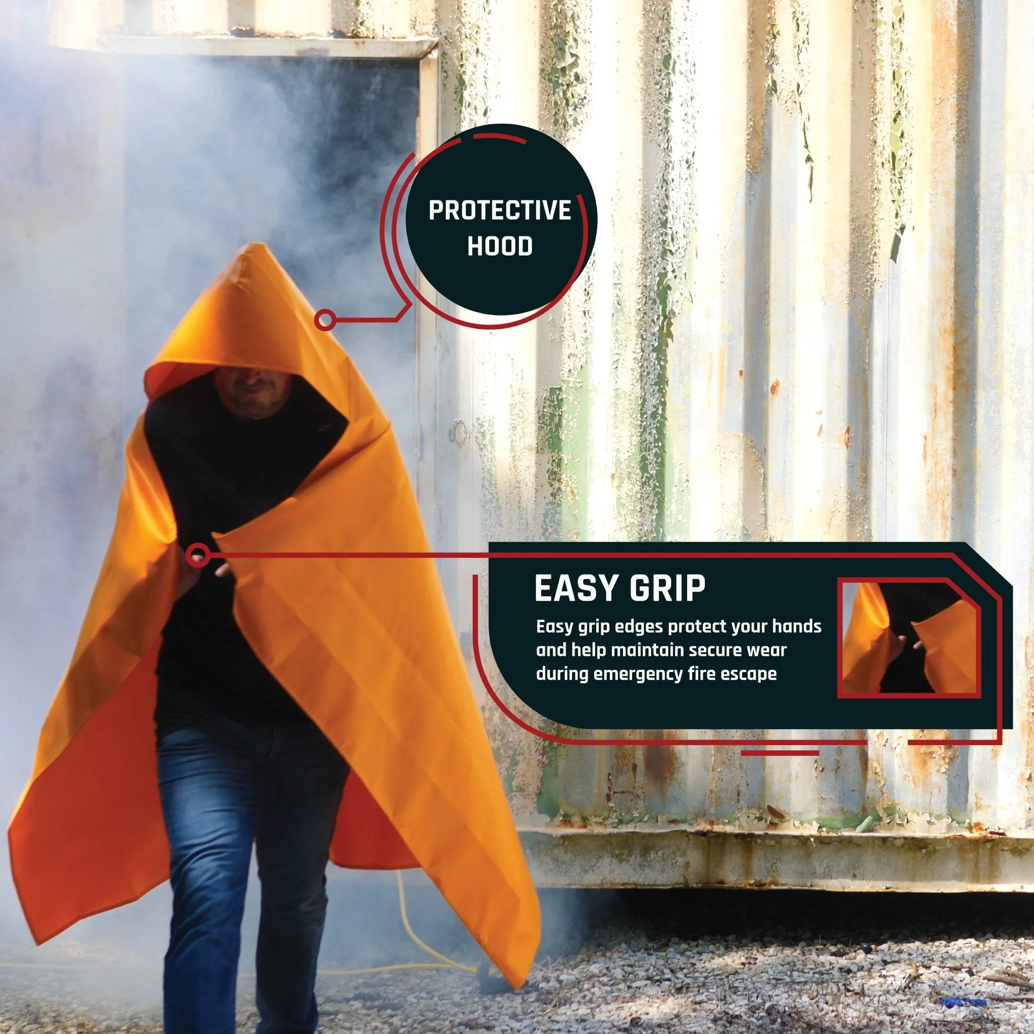 Adult Fire Escape Cape - FEC-100 Large Silicone Coated Fire Resistant Blanket