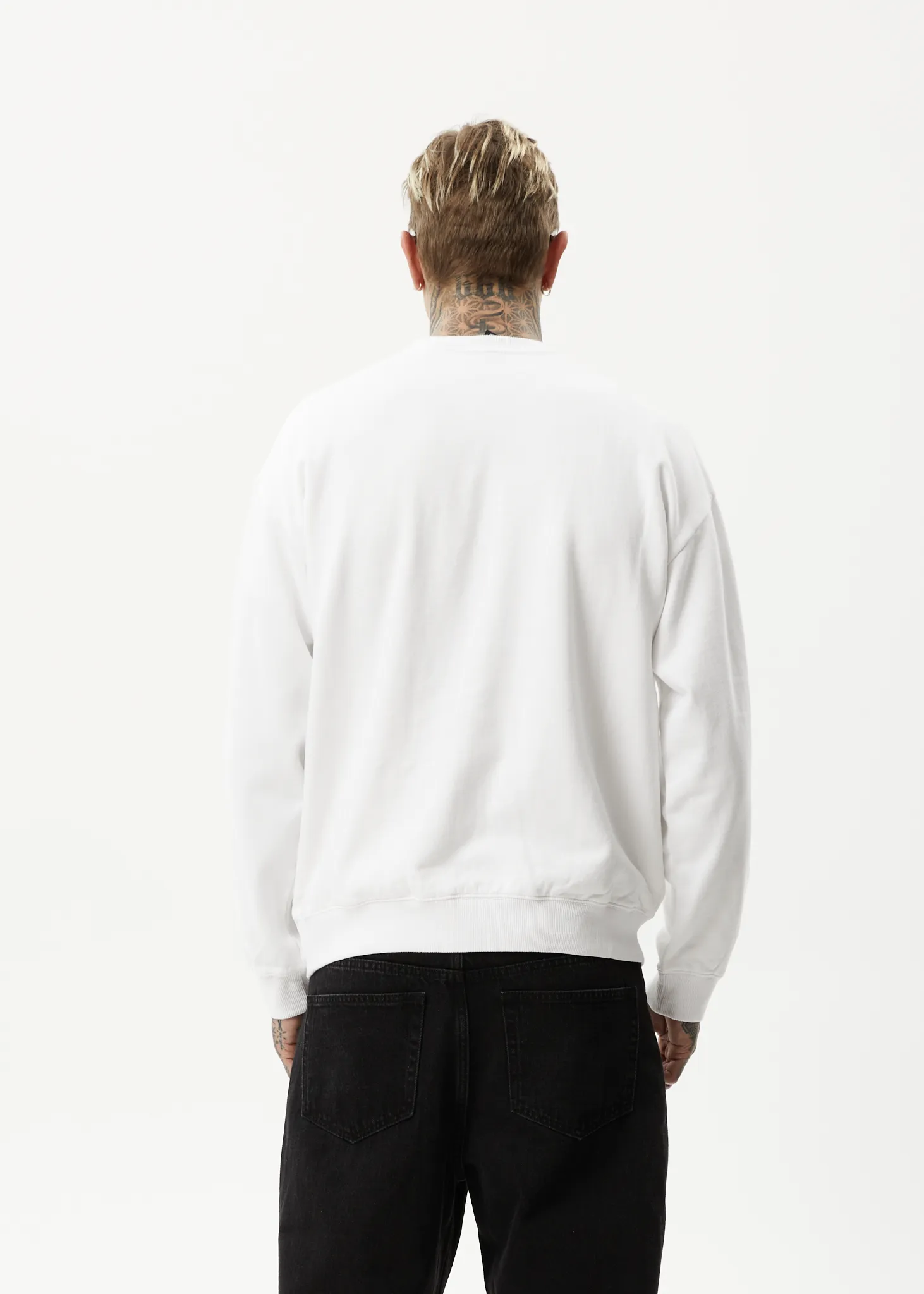 AFENDS Mens Globe - Crew Neck Graphic Jumper - White