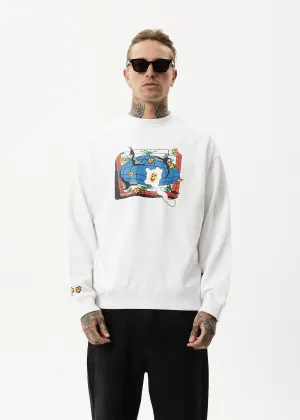 AFENDS Mens Globe - Crew Neck Graphic Jumper - White