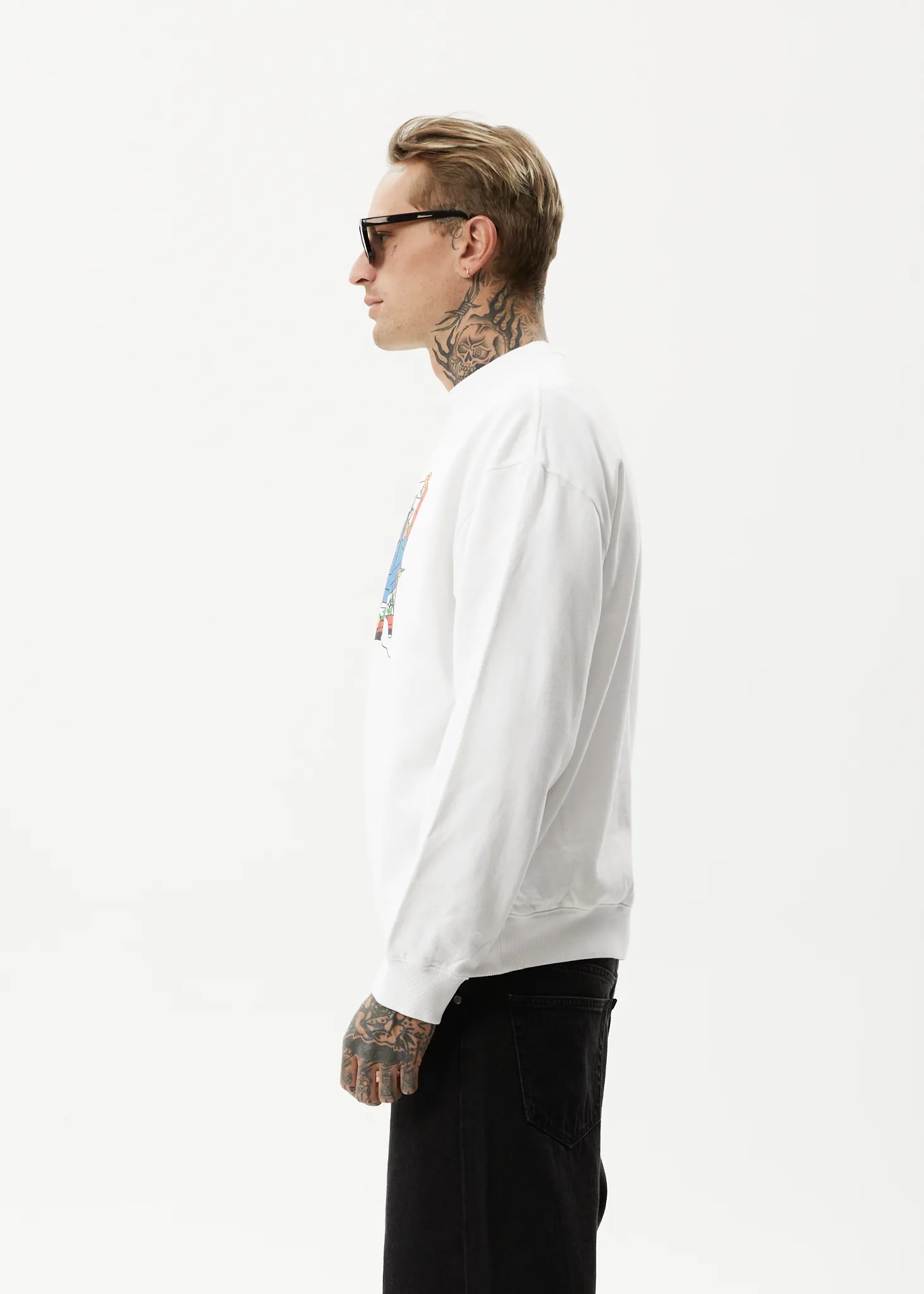 AFENDS Mens Globe - Crew Neck Graphic Jumper - White