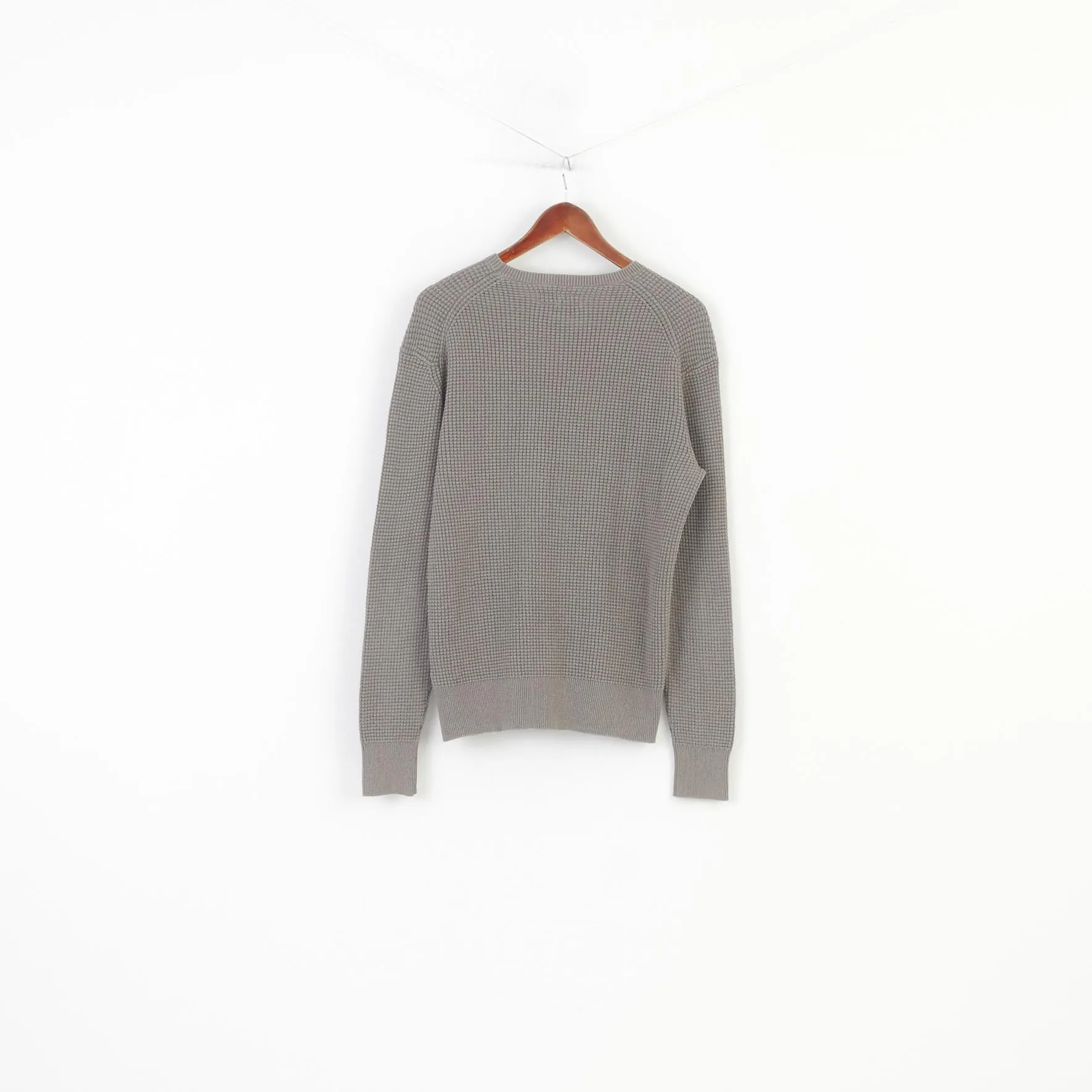 Allsaints Men M Jumper Gray Knittwear Crew Neck Cotton Vintage Classic Sweater