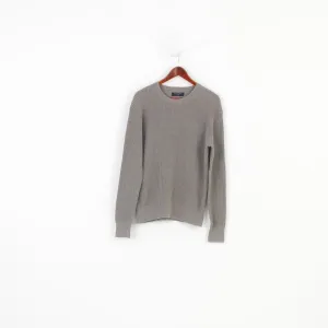 Allsaints Men M Jumper Gray Knittwear Crew Neck Cotton Vintage Classic Sweater