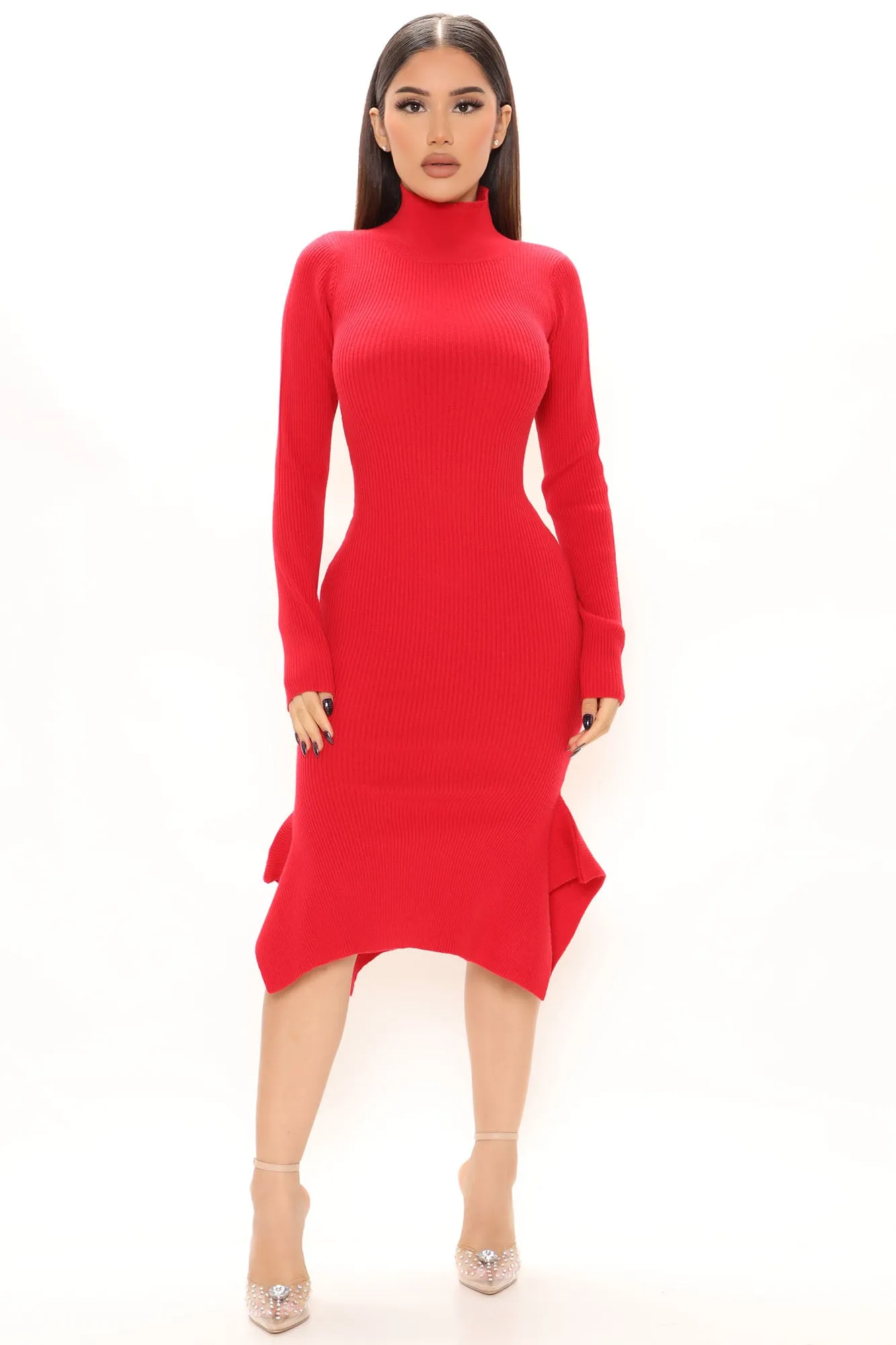 Almost Daily Sweater Midi Dress - Red