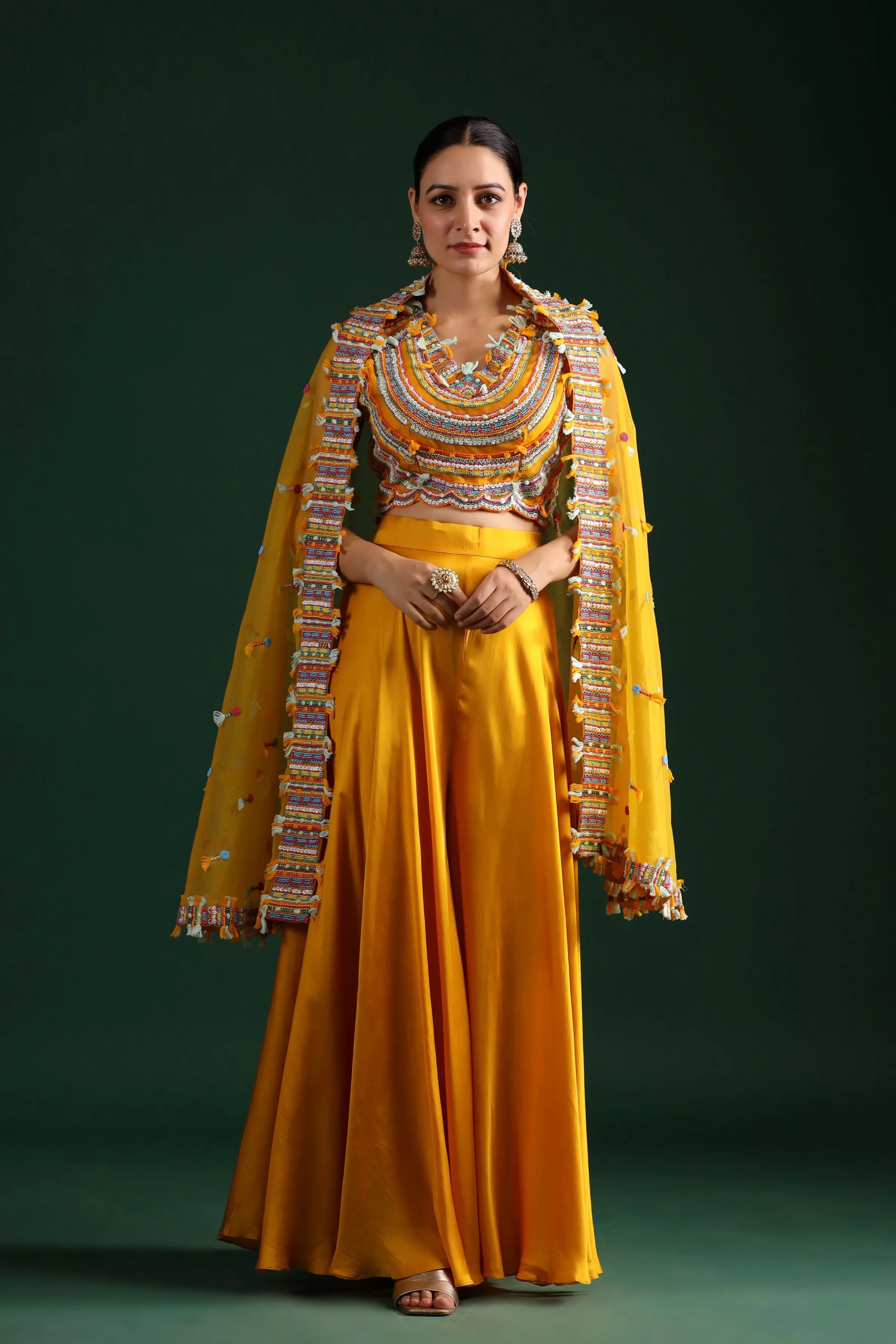 Amber Yellow Embellished Cape Set