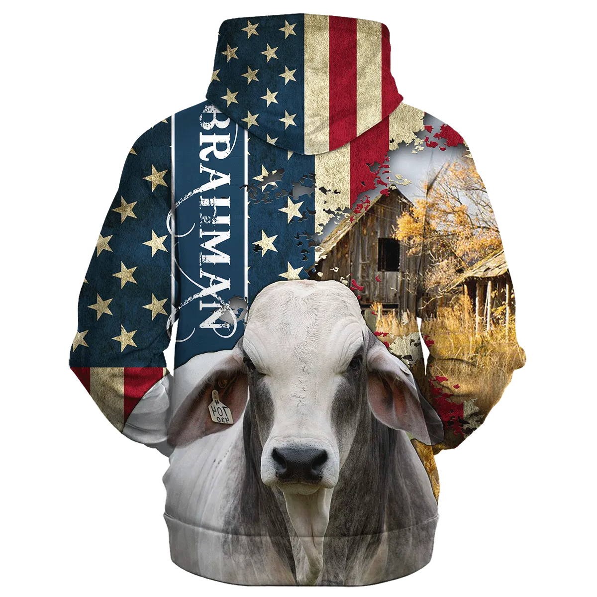 American Brahman Farm With America Flag Hoodie