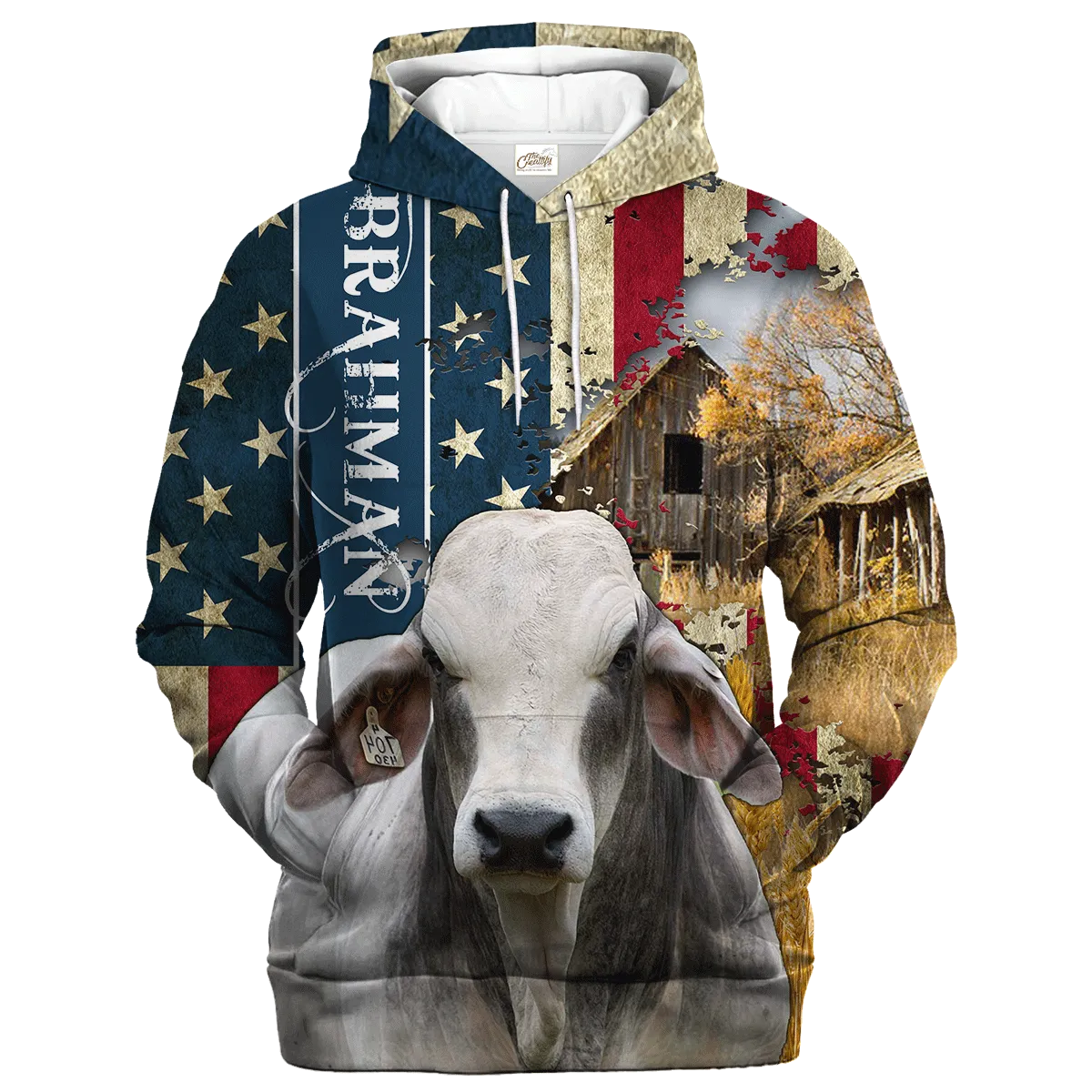 American Brahman Farm With America Flag Hoodie