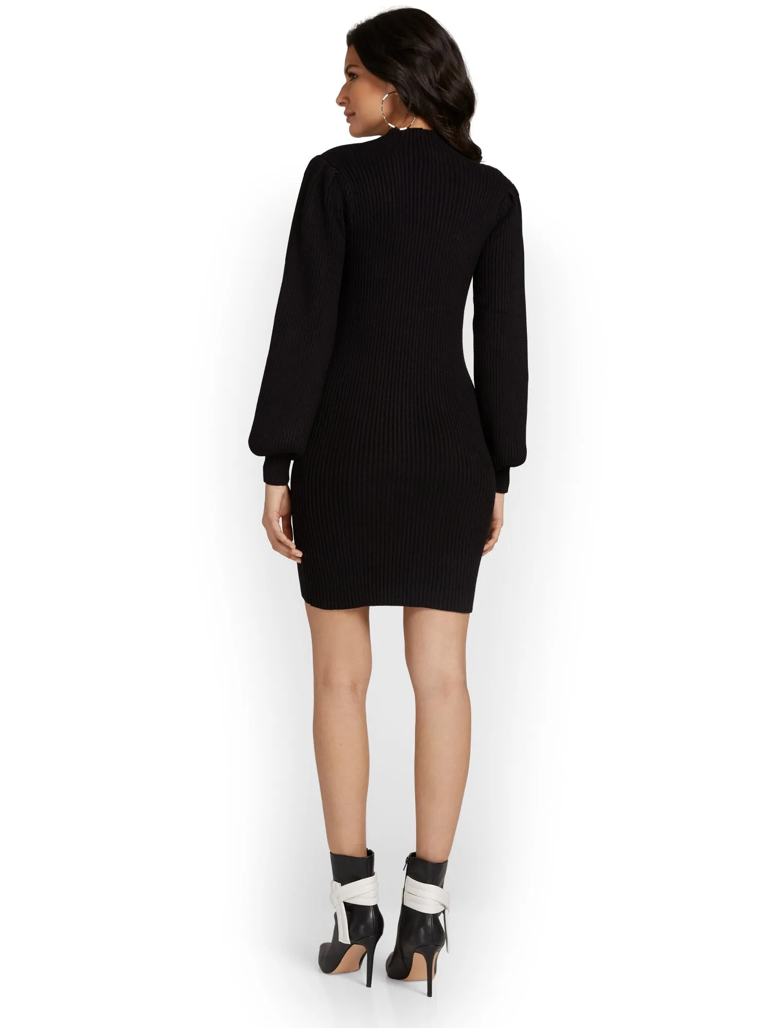 &Merci Balloon-Sleeve Ribbed Sweater Dress - Brands We Love