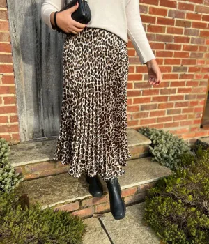 Animal Print Satin Pleated Skirt