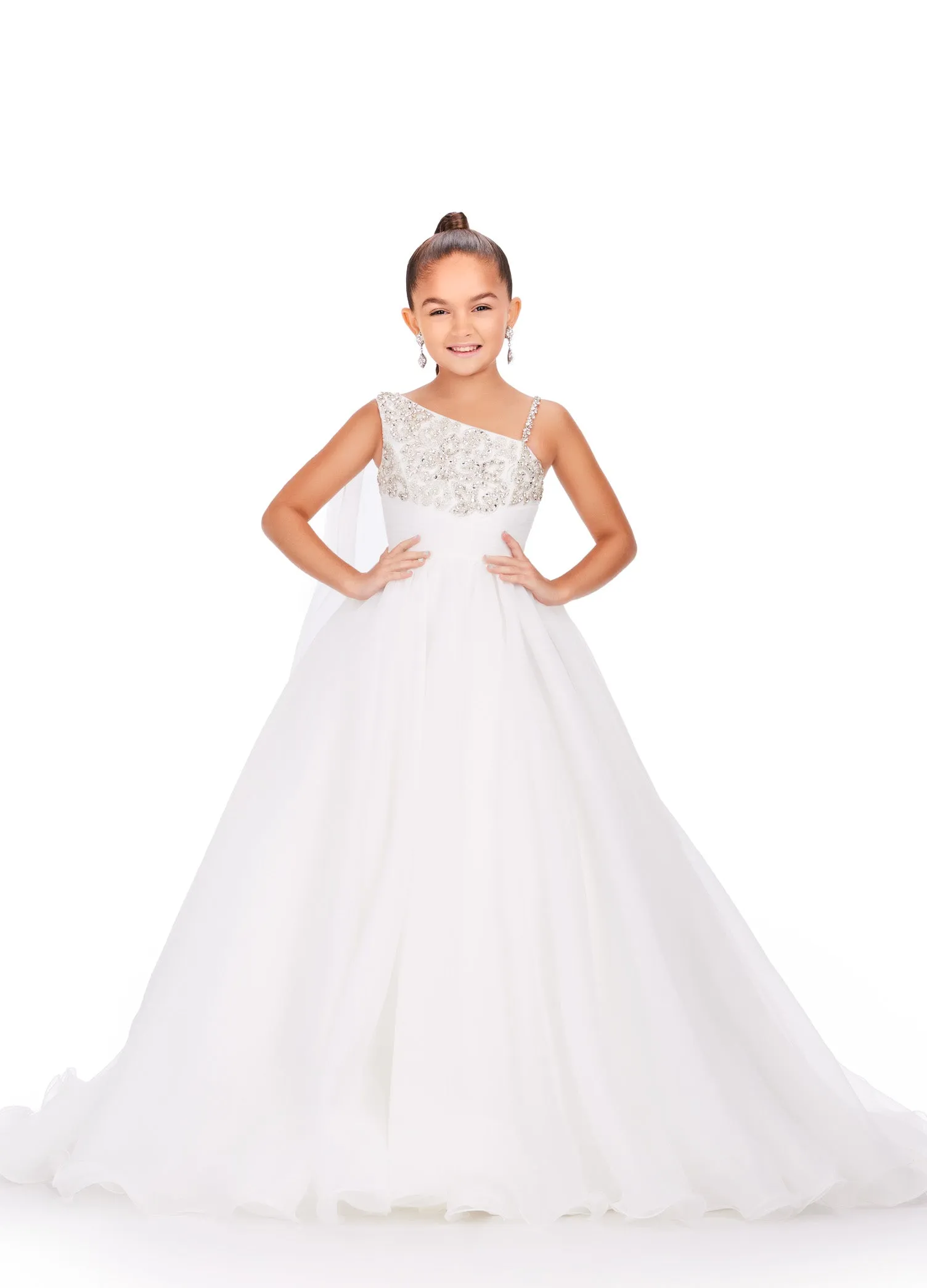 Ashley Lauren Kids 8212 One Shoulder Girls Pageant Dress Cape A Line Ball Gown Crystal