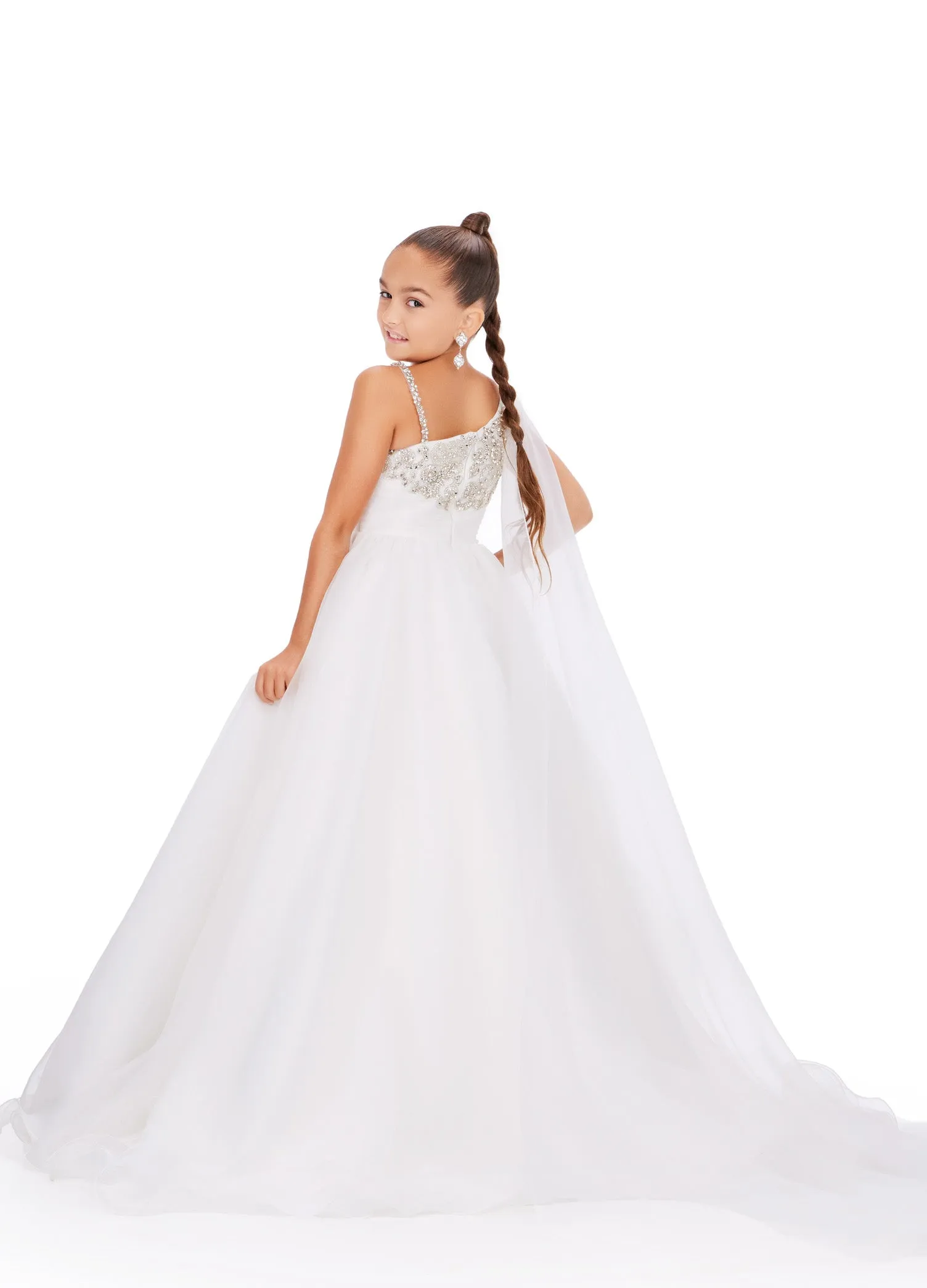 Ashley Lauren Kids 8212 One Shoulder Girls Pageant Dress Cape A Line Ball Gown Crystal