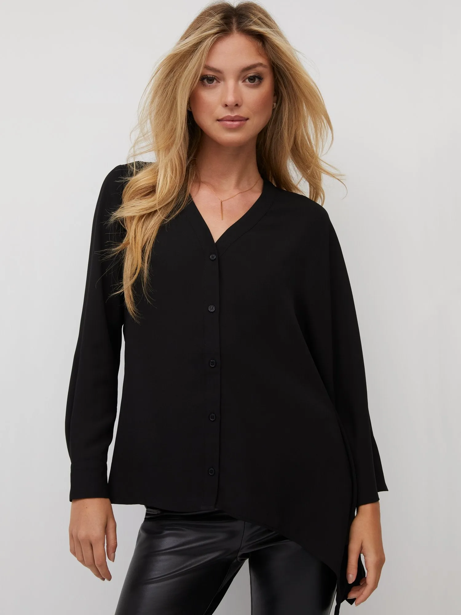 Asymmetric Button-Front Tunic Shirt