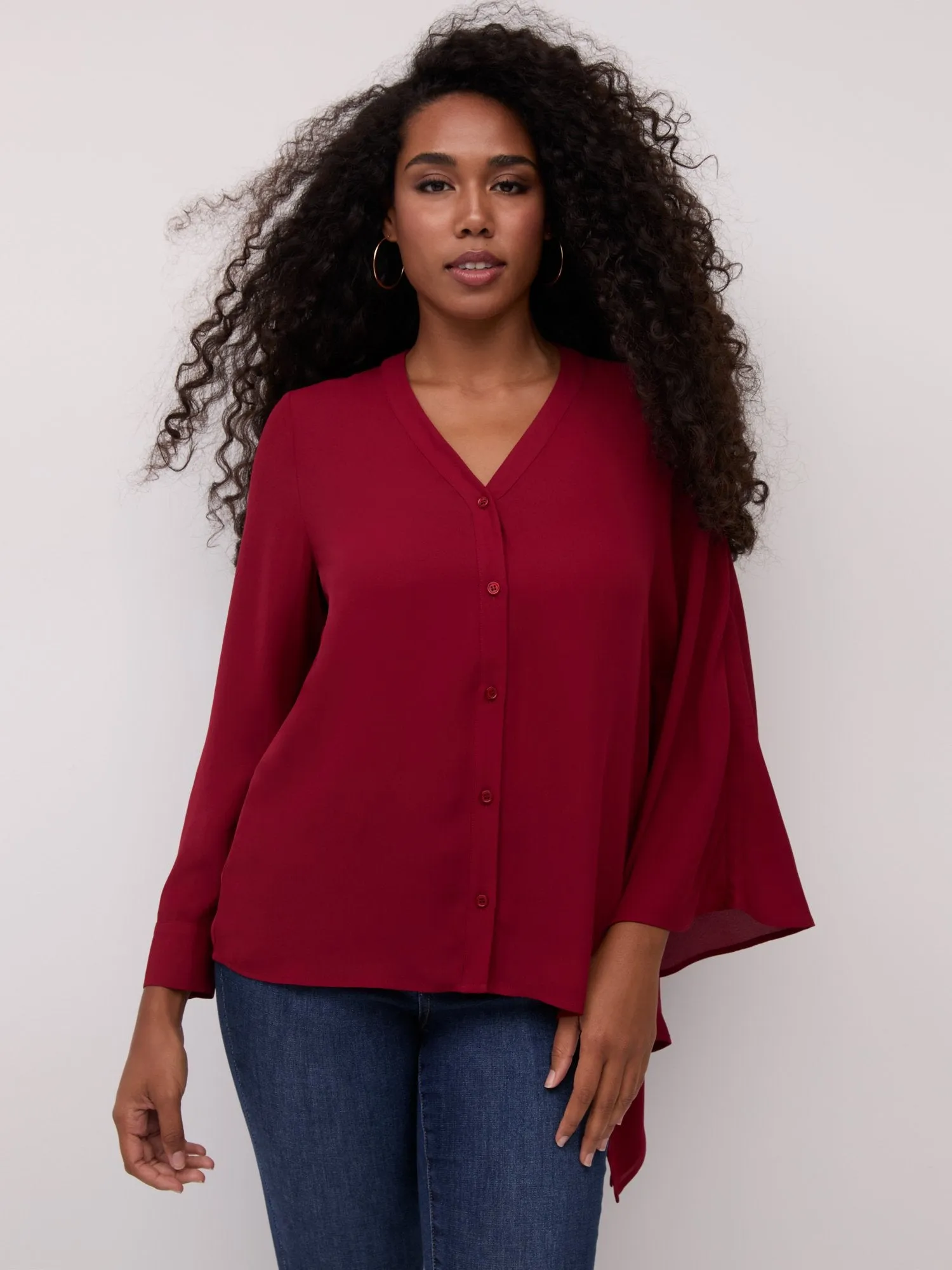 Asymmetric Button-Front Tunic Shirt