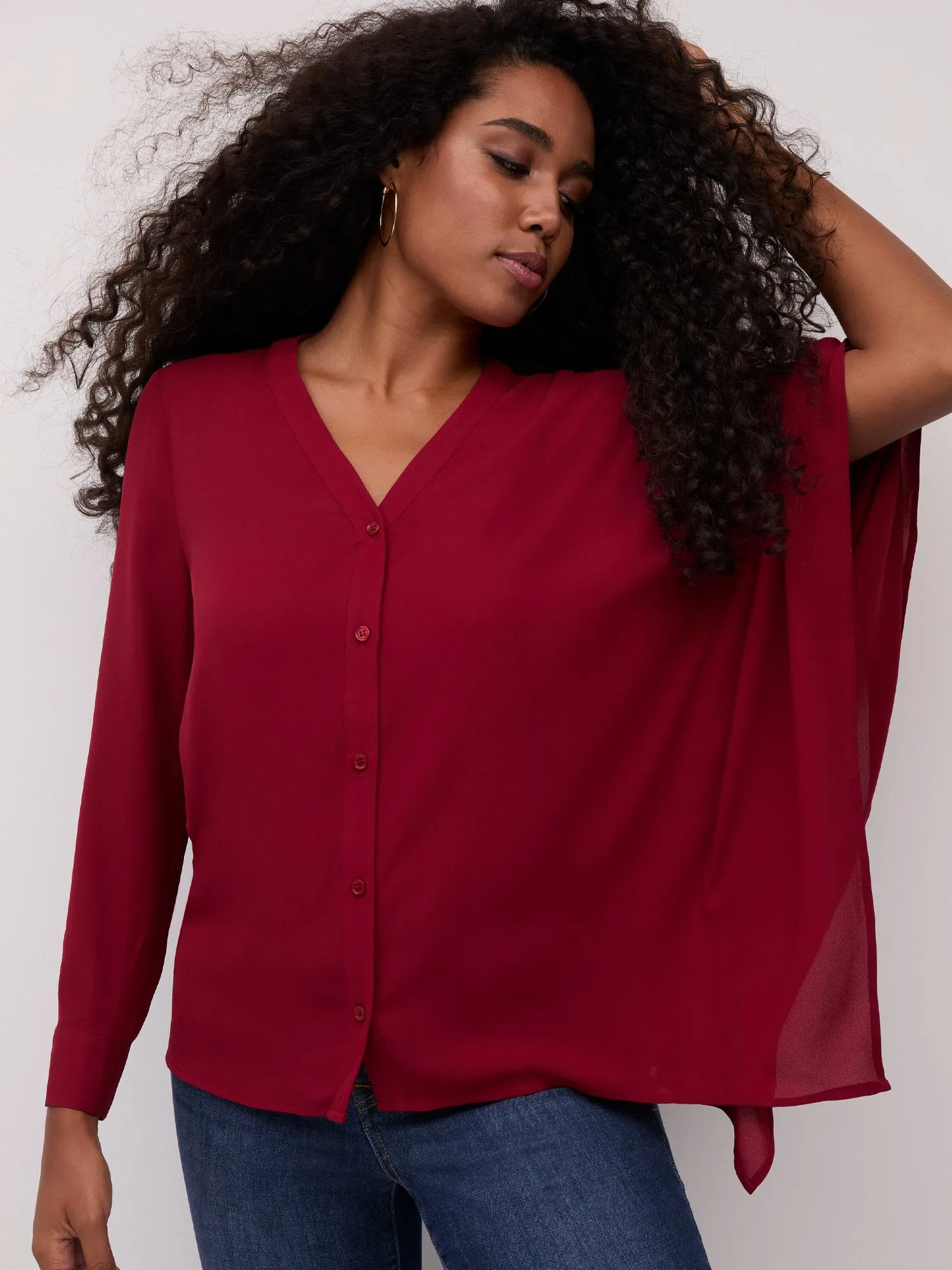 Asymmetric Button-Front Tunic Shirt