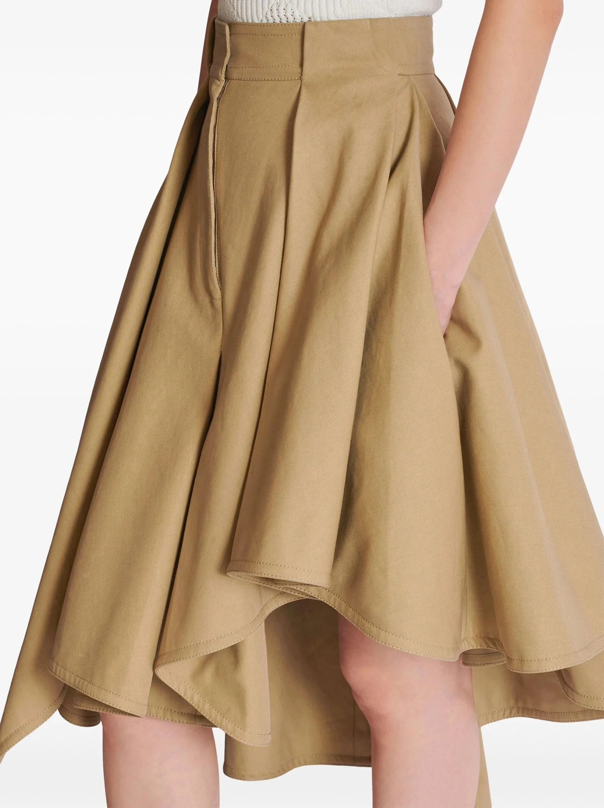 Asymmetrical Pleated Flared Skirt in Beige