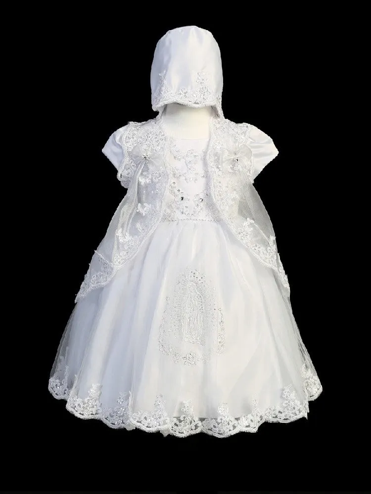 Baby Girls Cap Sleeve Lace Cape Bonnet Baptism Dress 6-12M