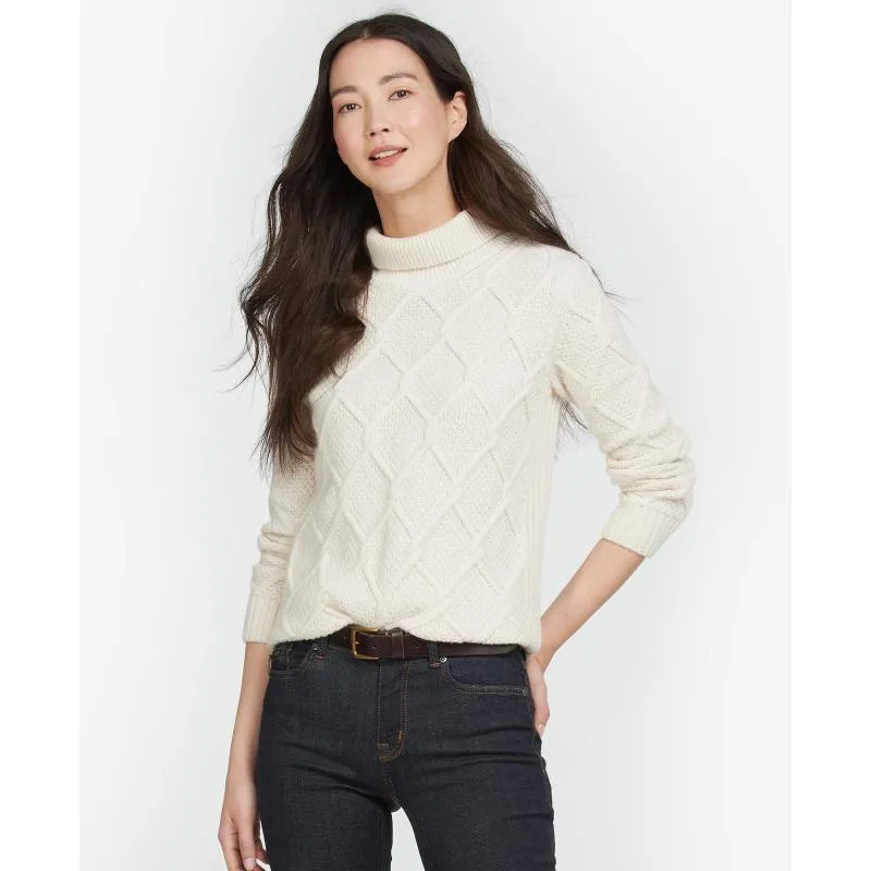 Barbour Burne Ladies Roll Neck Jumper - Cream