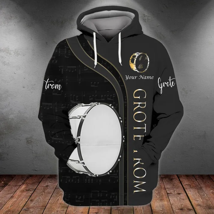 Bass Drum Personalized Name 3D Sweatshirt Zipper Hoodie Shirts, Gift for Music Lovers