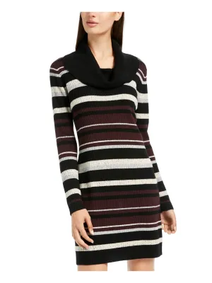 BCX Women's Striped Cowl Neck Sweaterdress Black Size Small