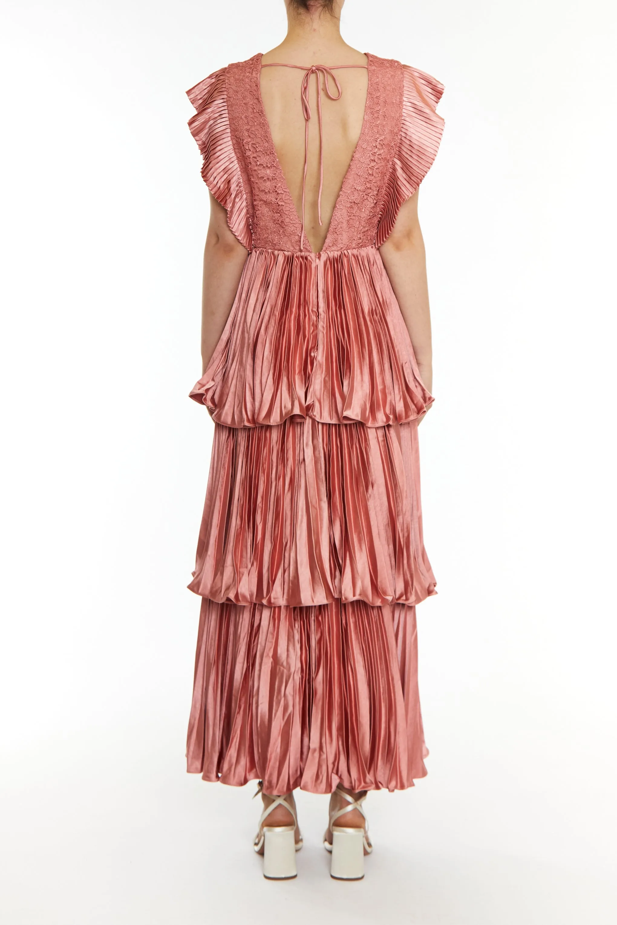 Beatrice Dusty Peach Pleated Tiered Dress