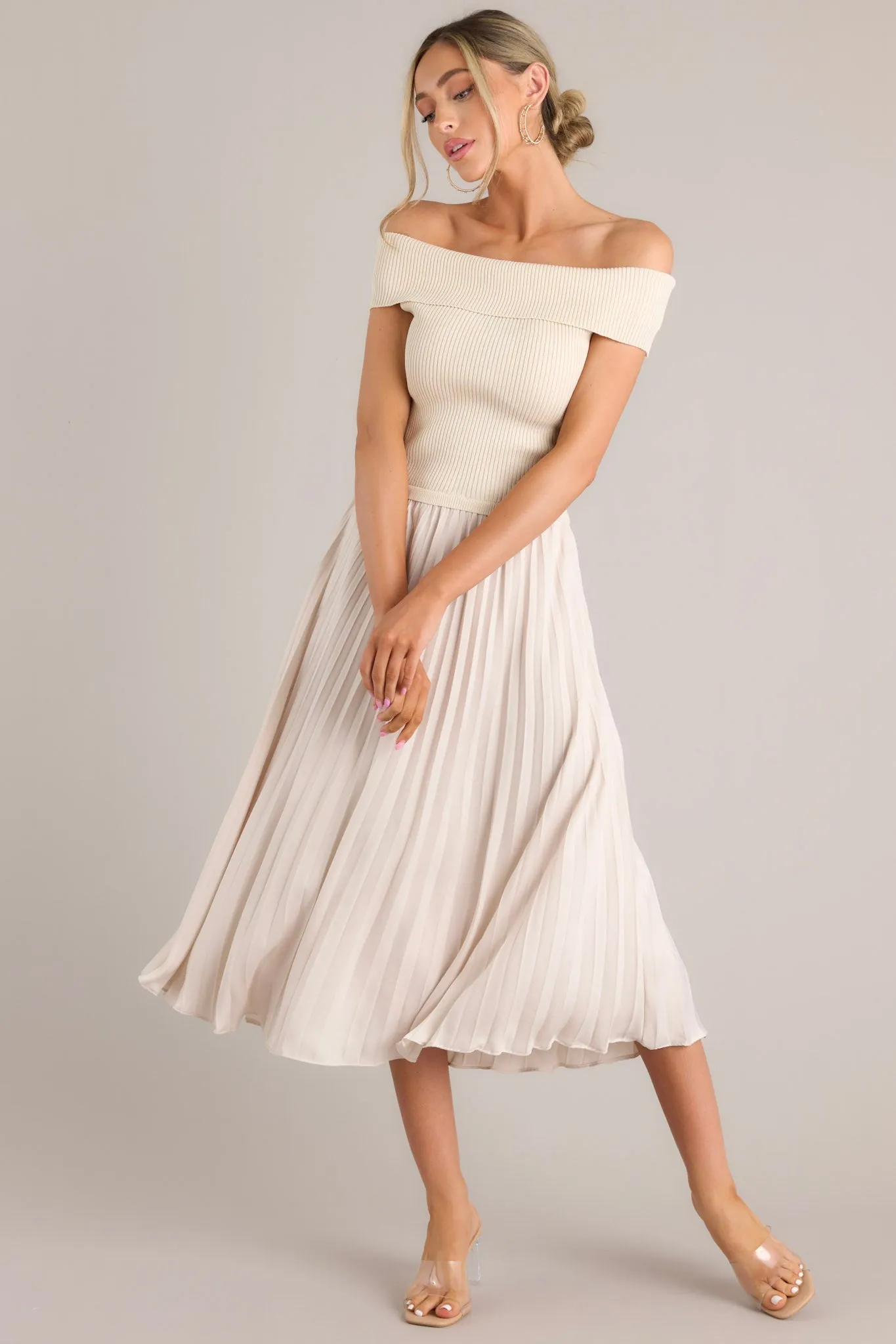 Beautiful Life Beige Pleated Midi Dress