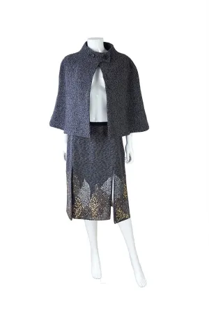 BEHNAZ SARAFPOUR Vintage Grey Wool Cape and Skirt Set (UK 10)