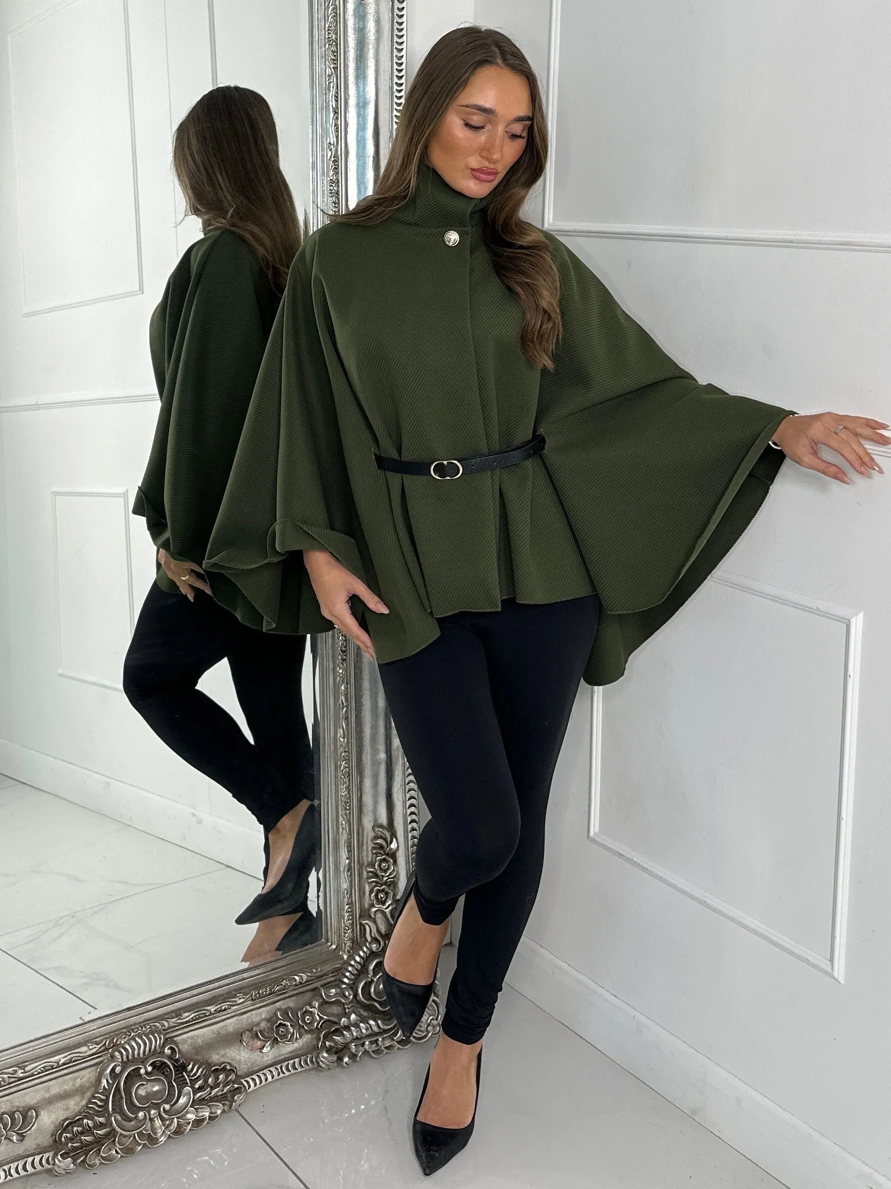 Belted Cape Jacket - Khaki