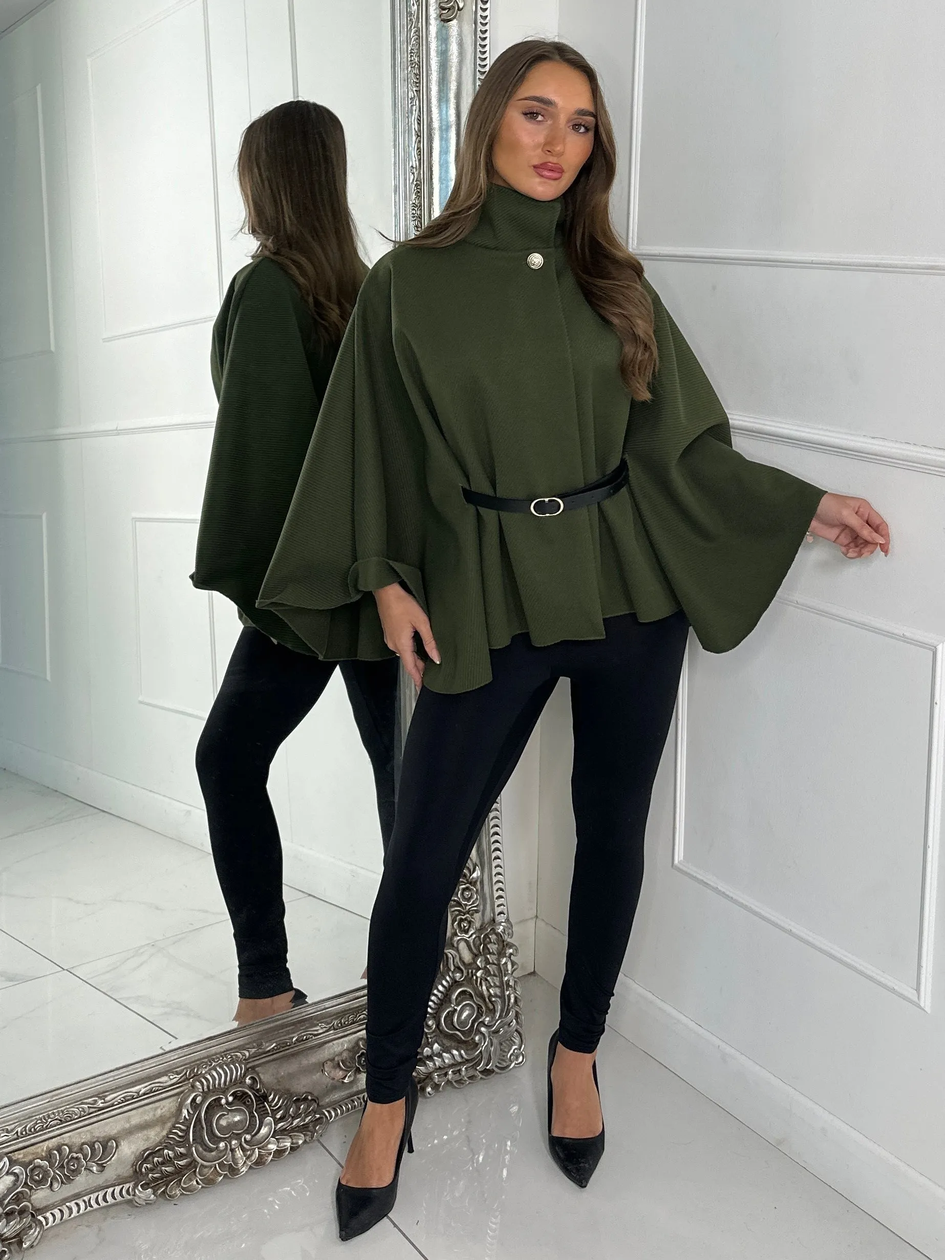 Belted Cape Jacket - Khaki