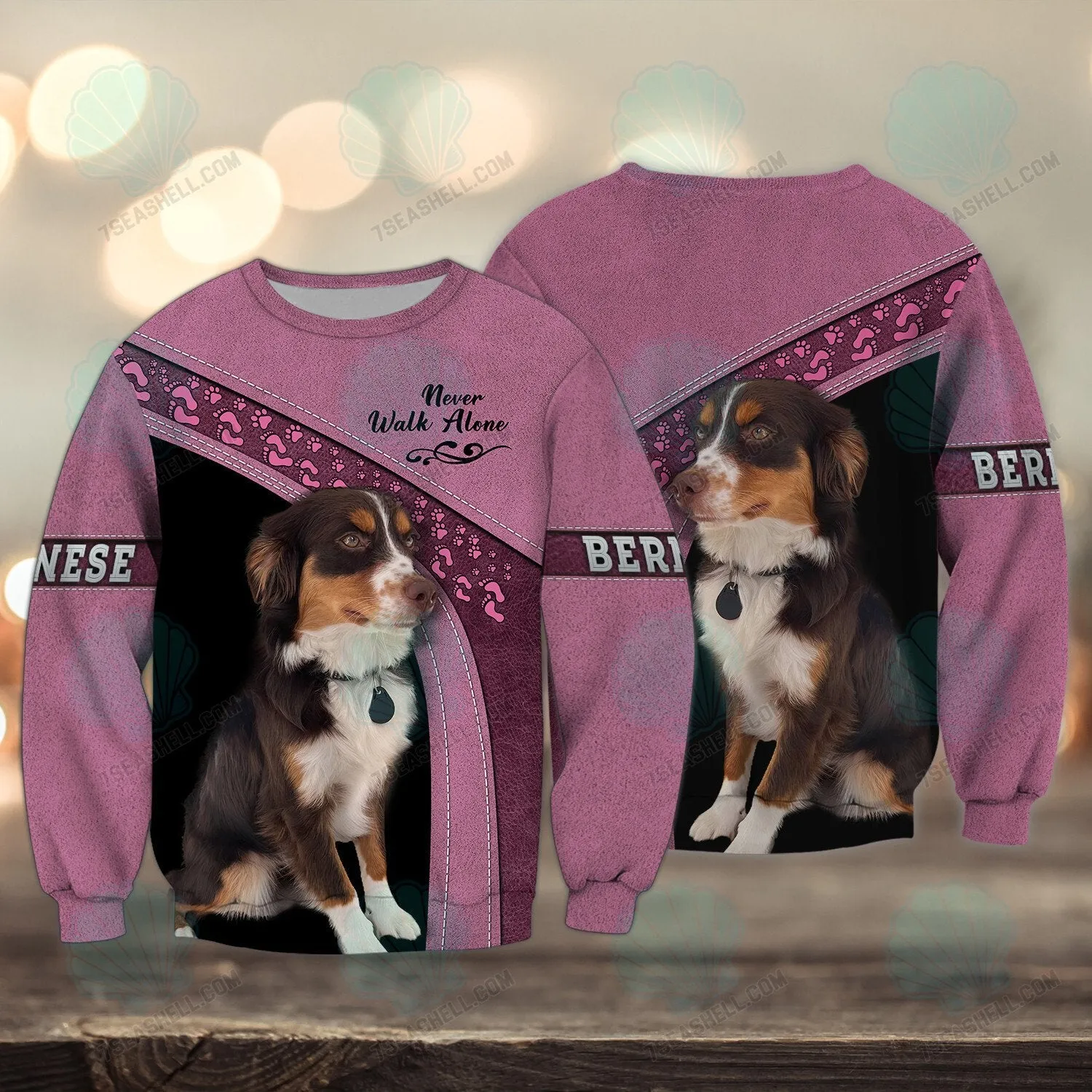 Bernese Mountain Pink Never Walk Alone 3D Full Print Sweatshirt Christmas Shirts