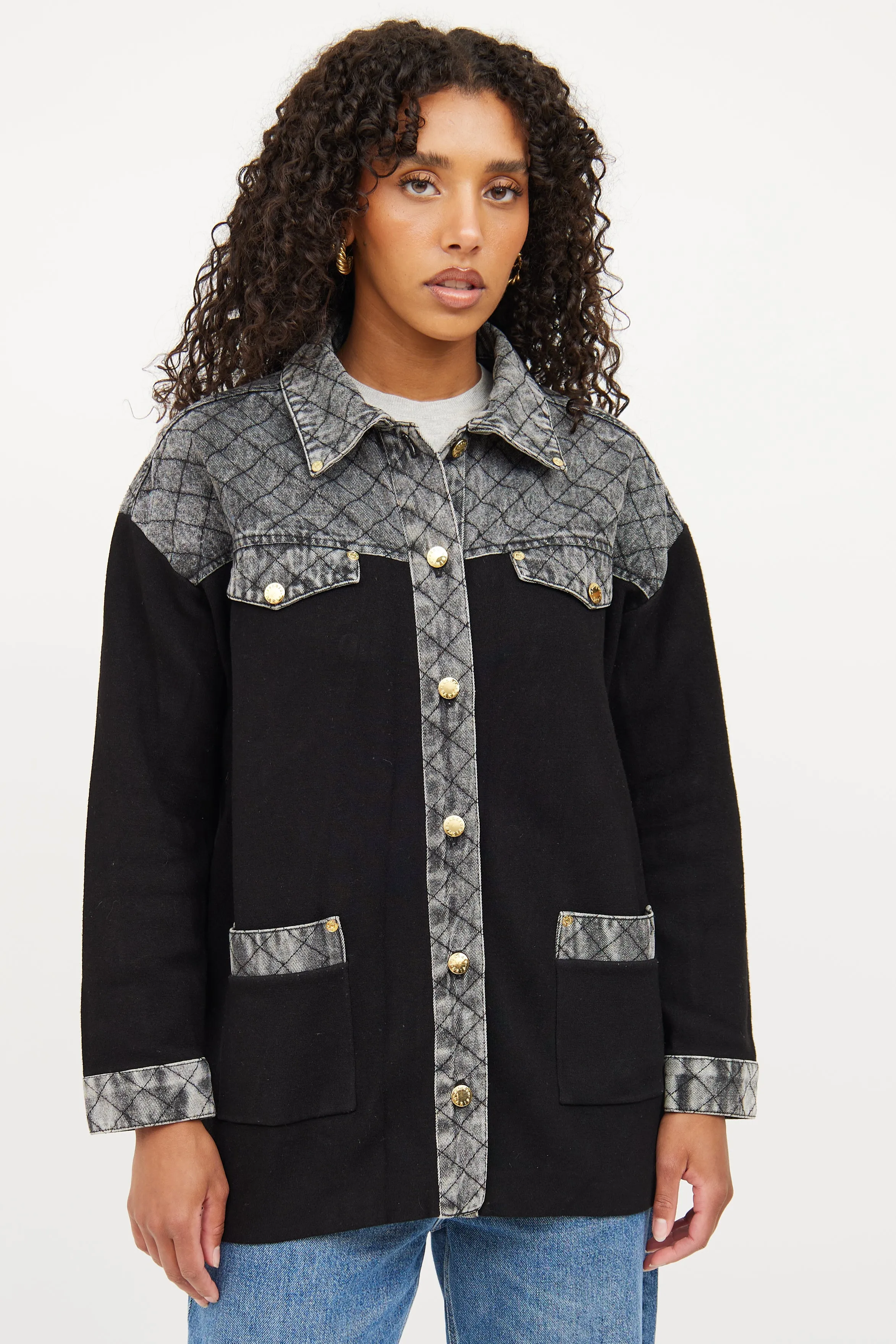 Black & Grey Quilted Denim Shacket