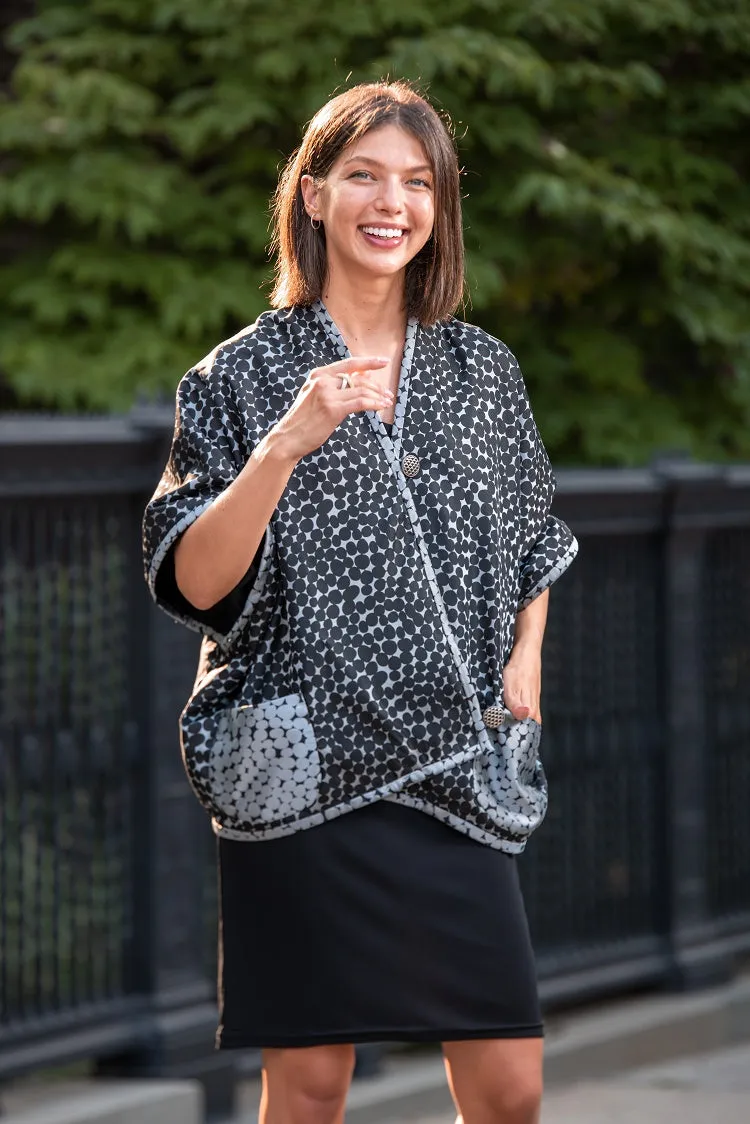 Black and Gray Rayon Print Cape